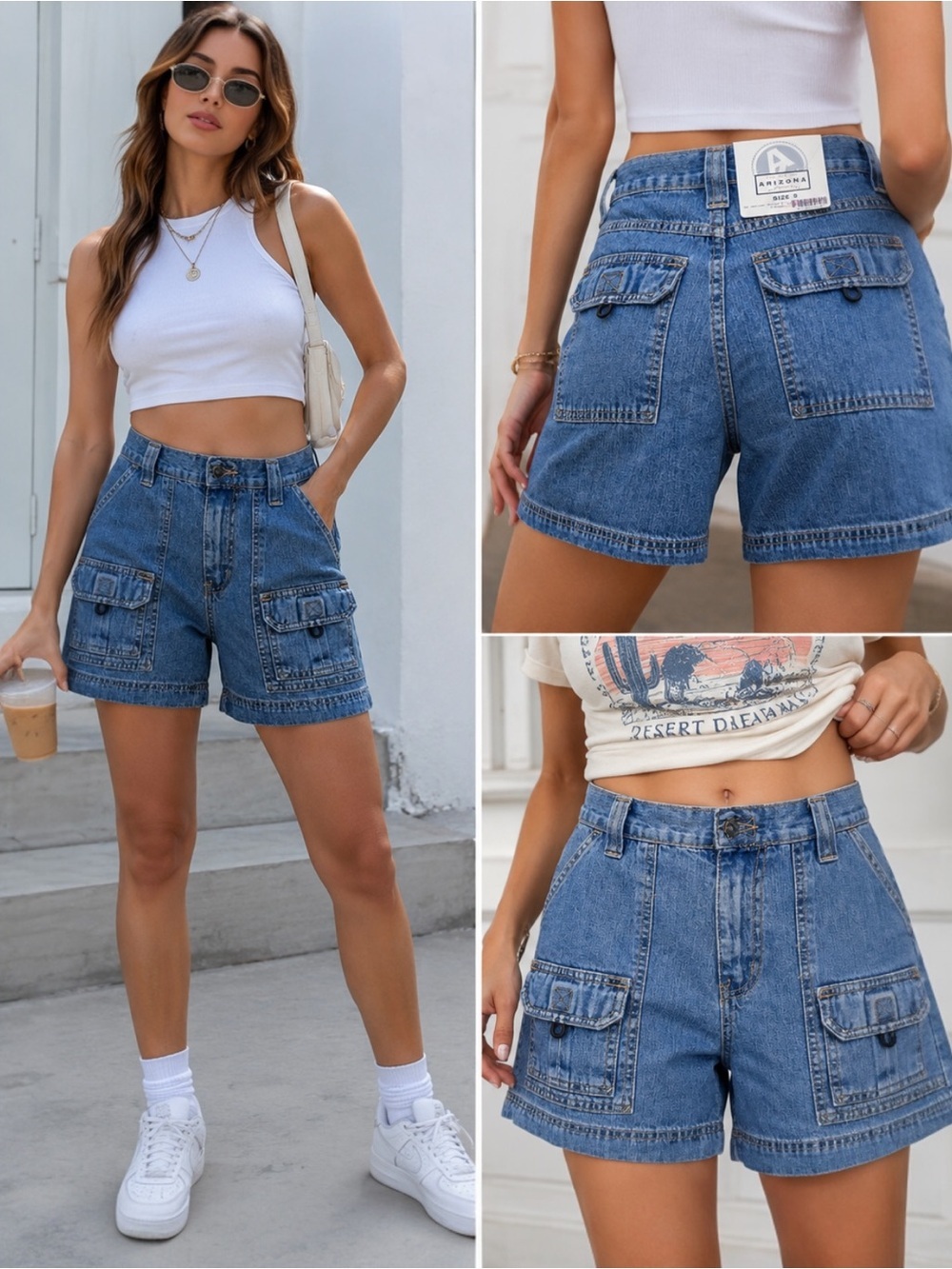 Arizona Jean Company Women's Blue Denim Cargo Shorts